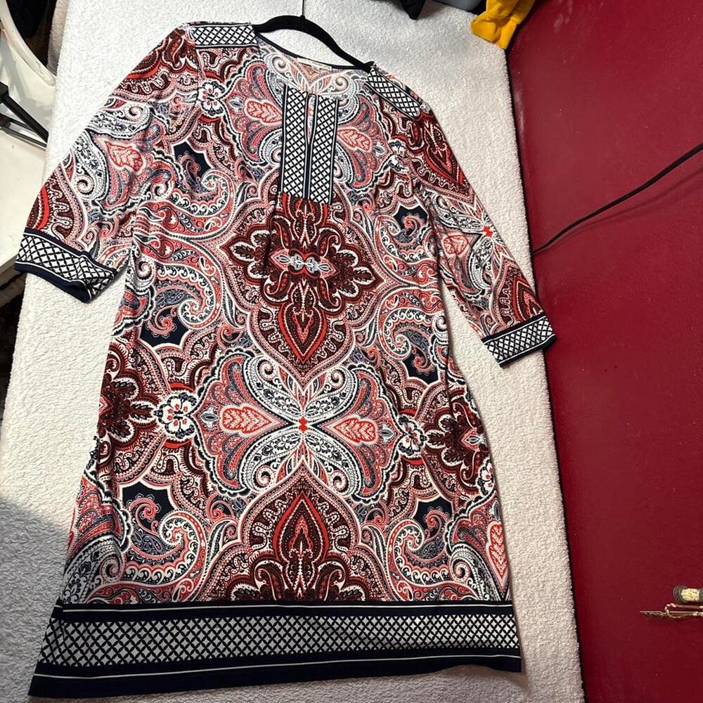 Paisley print dress with 3/4 length sleeves, party dress size xl